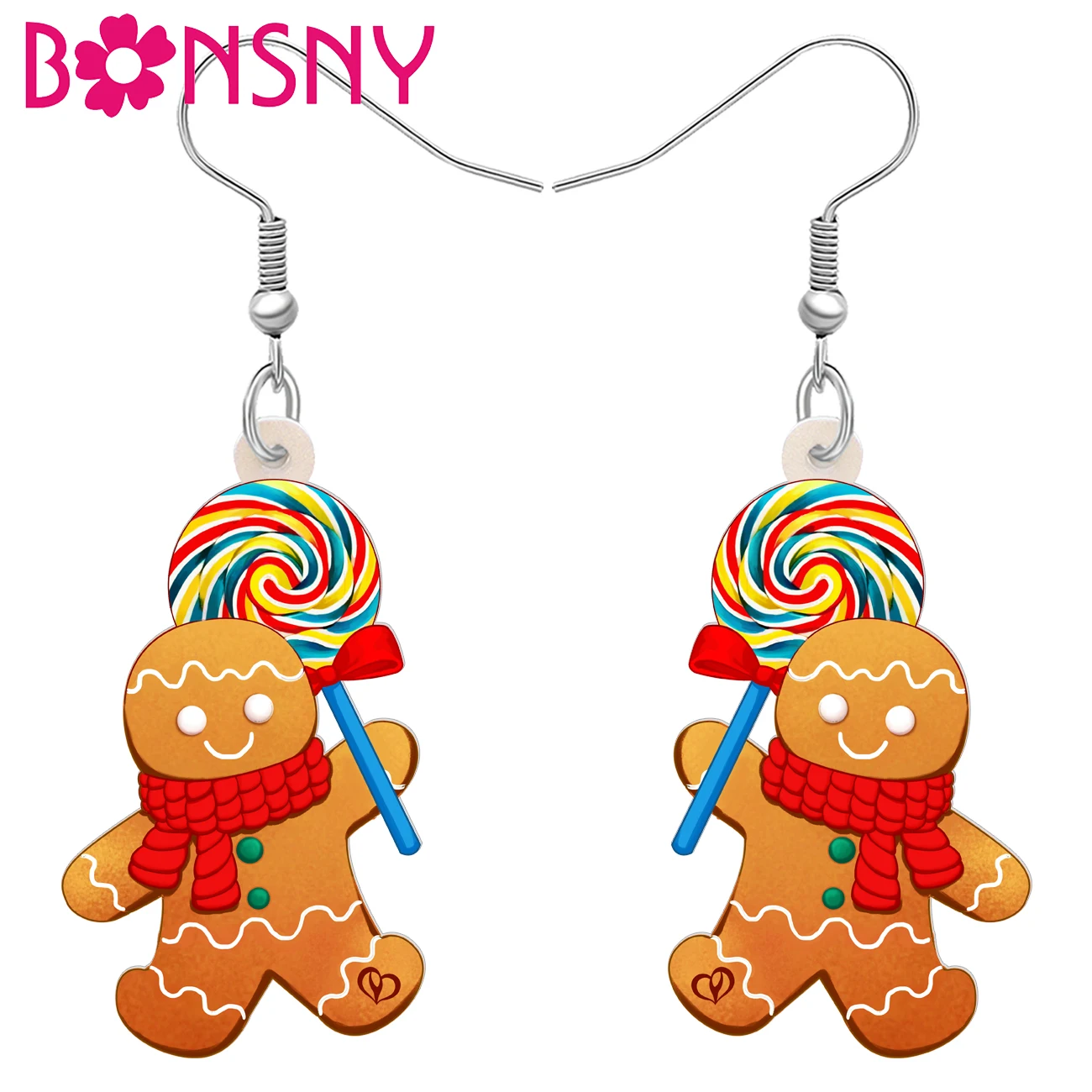 BONSNY Acrylic Cute Candy Lollipop Gingerbread Man Drop Dangle Earrings For Women Kids Christmas Gifts