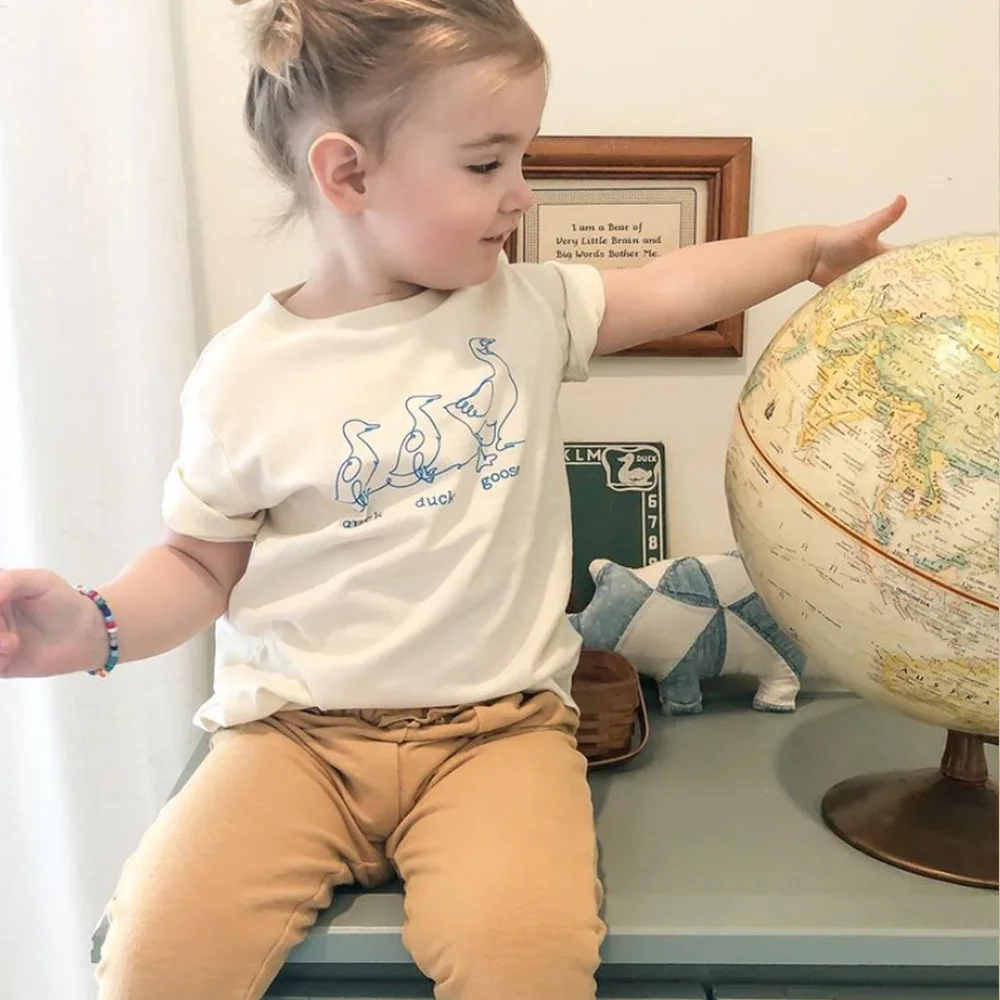 Baby Boys Girls T-Shirt Summer Infant Unisex Casual Soft Short Sleeves Kids Clothes Toddler Cotton Tops Duck Print Bebe Tees