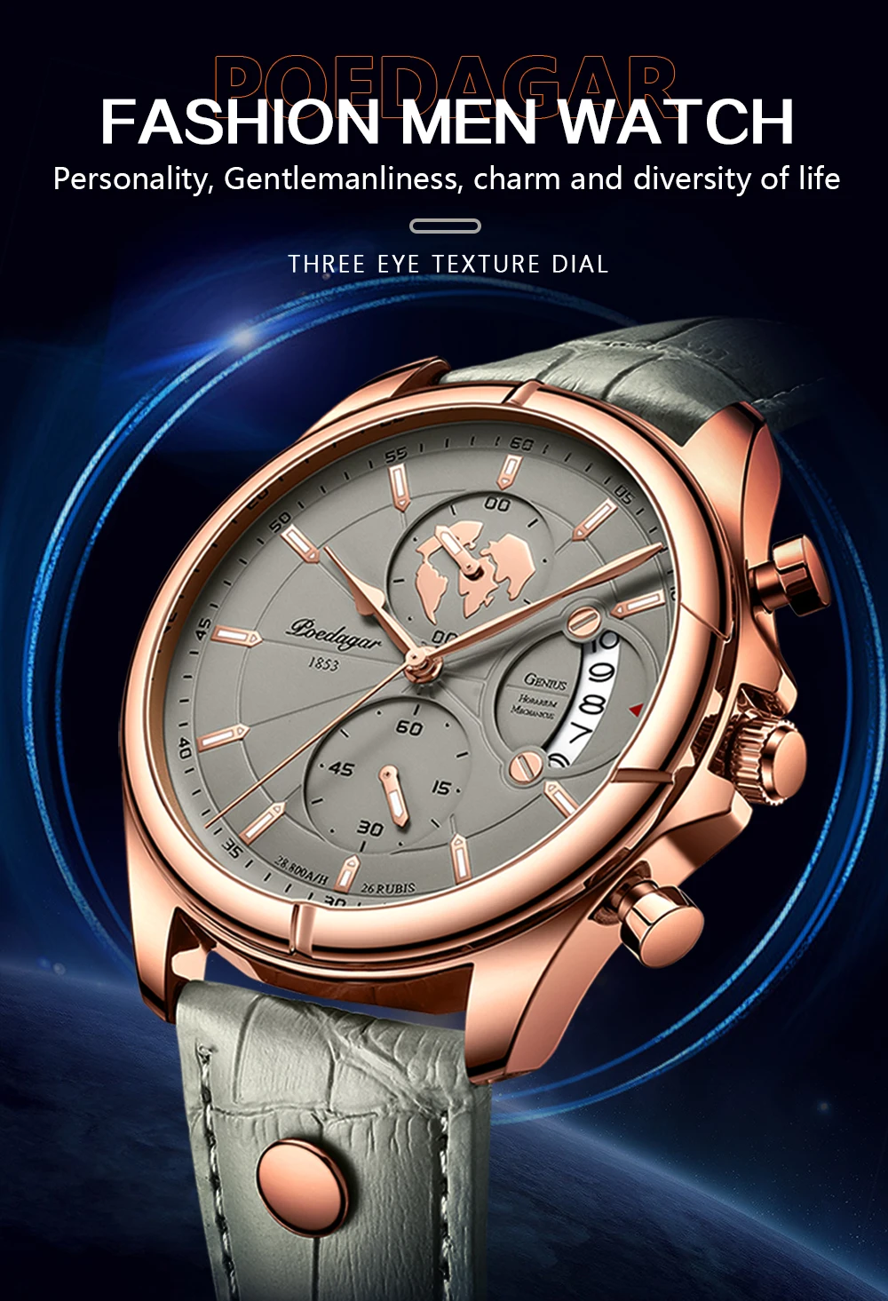 POEDAGAR Sport Casual Mann Uhr Datum Wasserdicht Leucht Leder Chronograph herren Uhr Business Luxus Quarz Uhren Für Männer – Detail 2