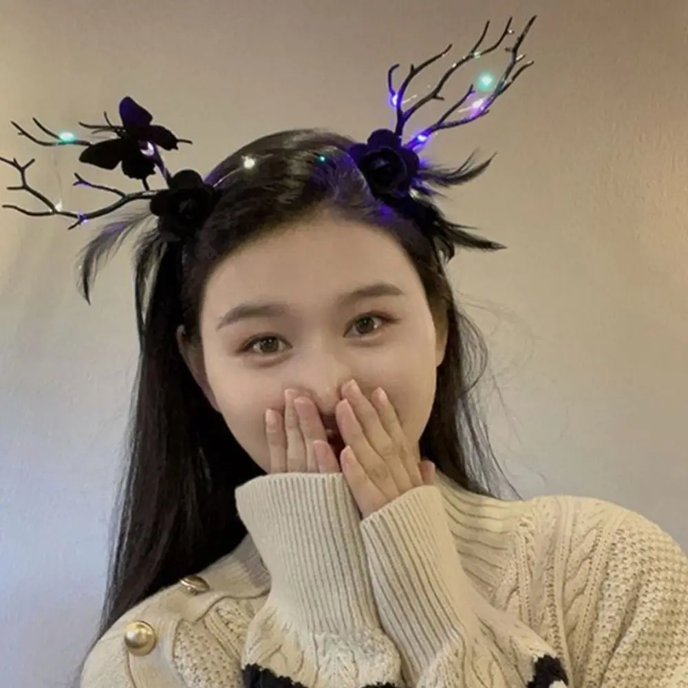 لطيف آذان الأيائل هالوين متوهجة قرن الوعل الشعر هوب LED اليقطين الجنية الغزلان سماعة أذن شبح عقال الاطفال رئيس ارتداء الطرف