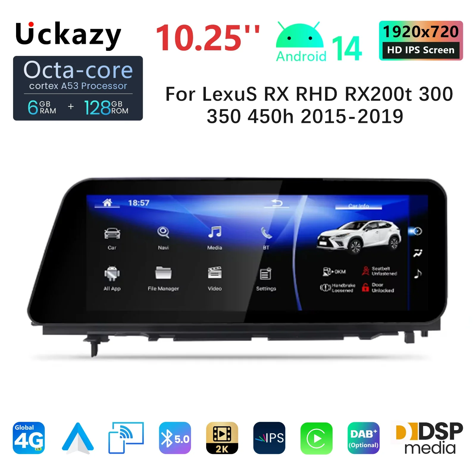 Android14 CarPlay Auto Radio Stereo Screen For Lexus RX RX200t Rx300 Rx350 Rx450h RX400h RHD Car 4G LCD Screen Multimedia Player