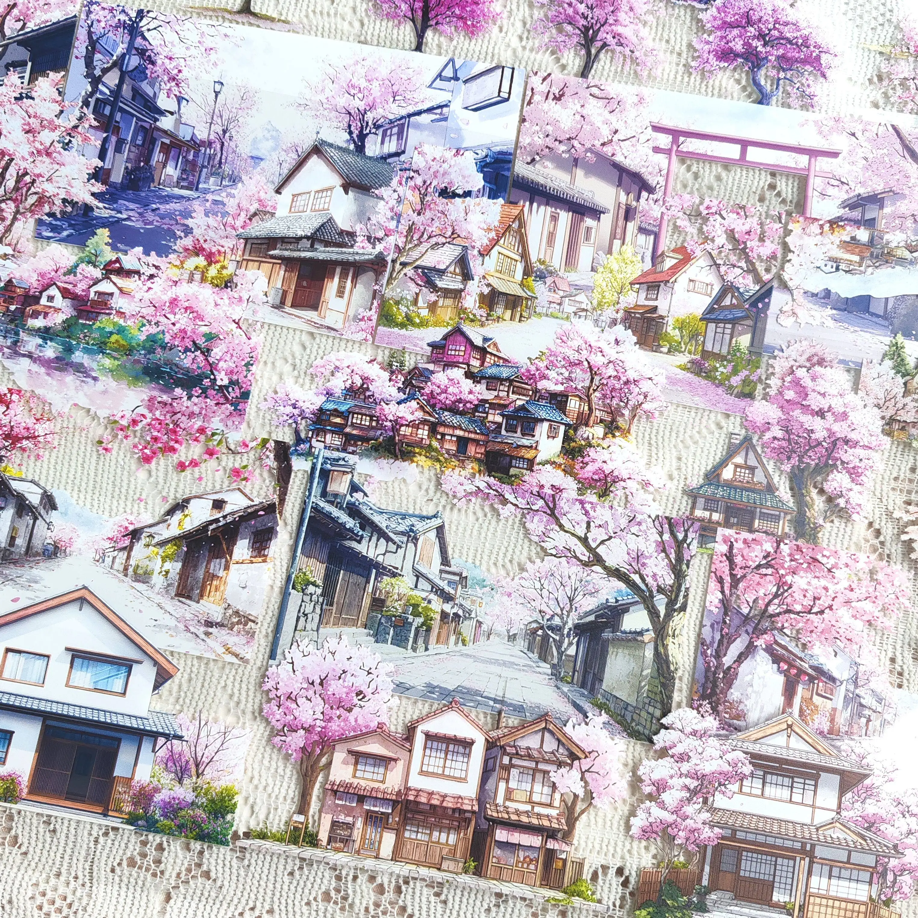 Cherry Blossom Town Landscape Washi Tape for Journal Scrapbooking Gukka Phone Back Card Decoration DIY Craft Stationery