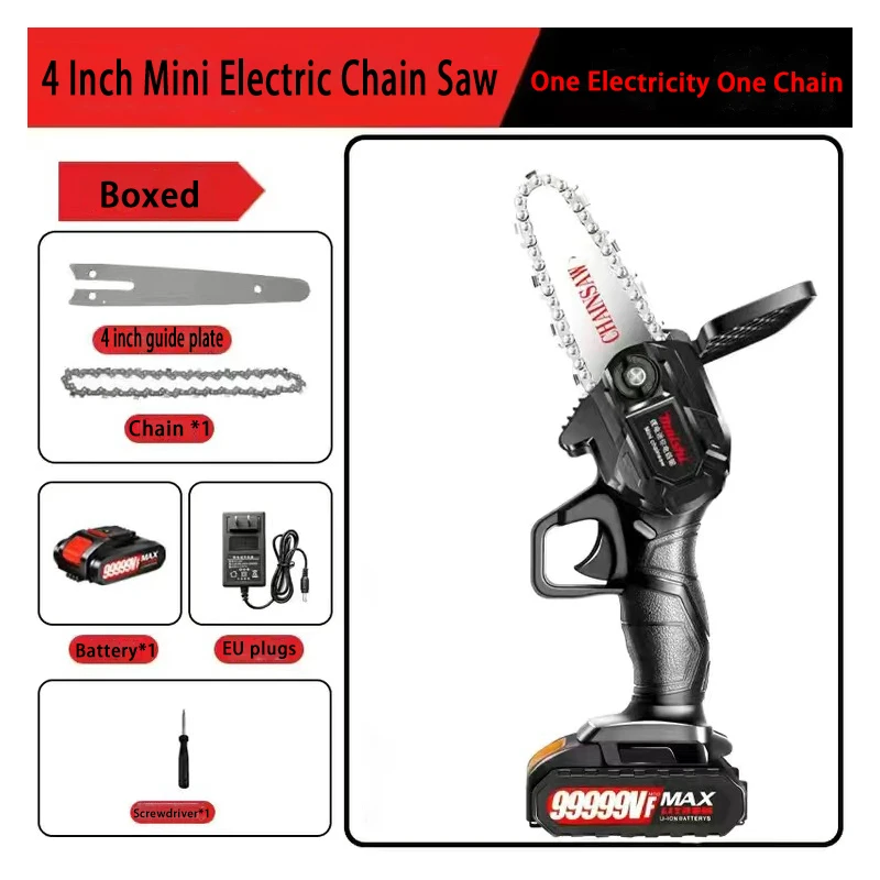 4 /6 inch mini electric chain saw with German lithium chainsaw Rechargeable portable electric chain saw EU plug