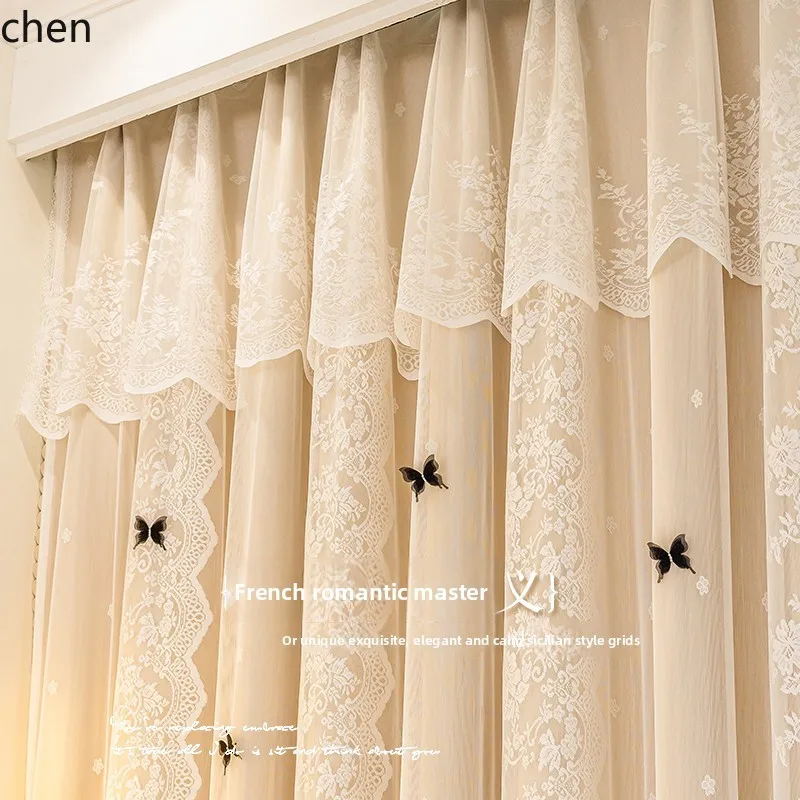 

YXY Custom Curtains for Bedroom Full Blackout Lace Double Layer Integrated