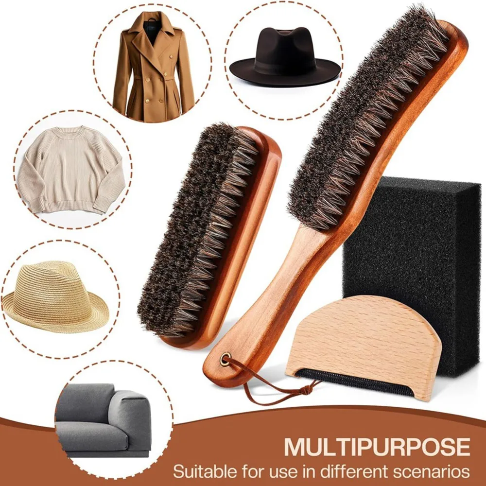 4 Pcs Horsehair Felt Hat Brush Kit with Cleaning Sponge Cowboy Clean Hat Wood Fedora Hat Cleaning Set Baseball Cap Lint