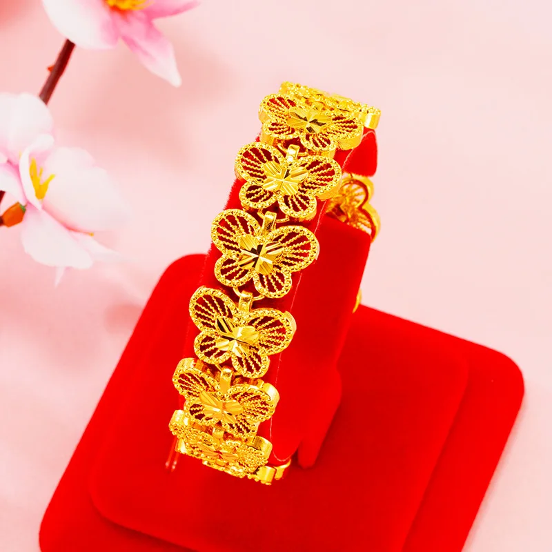 

24K Gold Butterfly Bracelet Women AU999 - Forged craft, seamless design, light luxury style