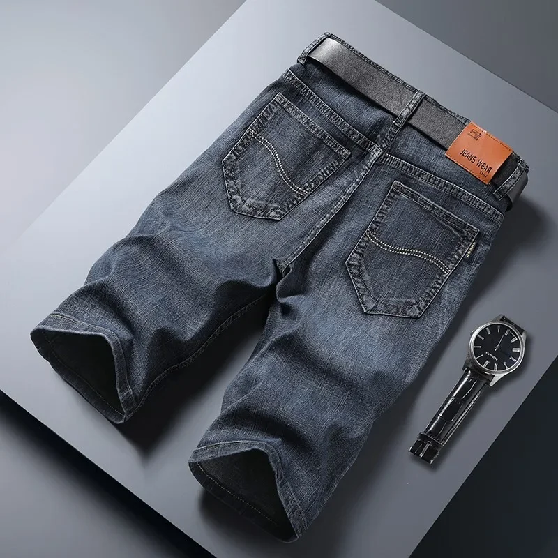 Summer Classic Shorts Jeans Men Denim Pants Straight Stretch Casual Cool Thin Knee Length Blue Fashion Brand Daily jorts