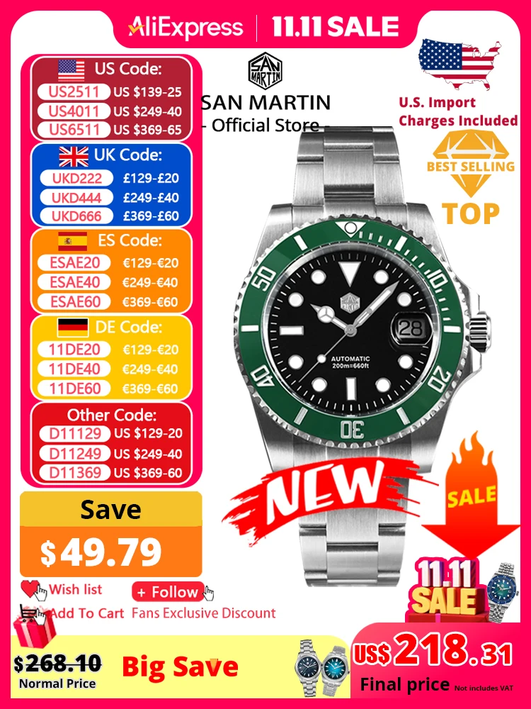 

San Martin новые 40 мм Water Ghost дайверские часы мужские роскошные деловые NH35 автоматические механические часы с сапфировым стеклом водонепроницаемые 200 м SN0017
