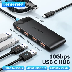 Lemorele 썬더볼트 및 C 타입 노트북용 USB C 허브 어댑터, 고속 C 타입에서 USB A 3.2 세대 데이터, 4 포트 허브, 10Gbps, TC108