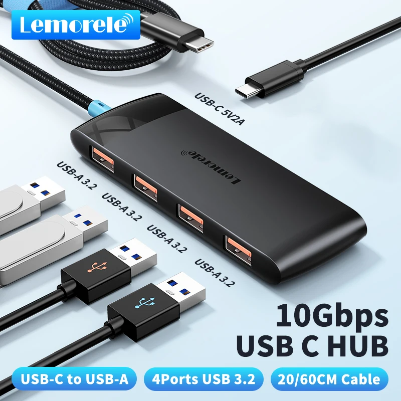 Lemorele TC108 4-IN-1 USB C Hub 10Gbps High-Speed Type C to USB A 3.2 Gen Data 4 Ports Hub Adapter for Thunderbolt/Type C Laptop