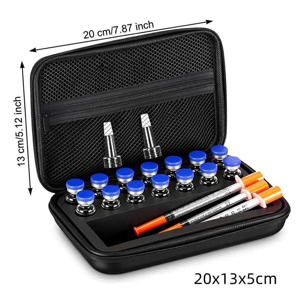 Peptide Fridge & Travel Dual Vial Case for 3ml 30ml Vials Syringes Prep Wipes Lightweight Portable Design 20x13x5cm Option