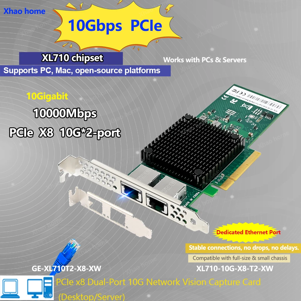 For Intel X710-DA2 Dual-Port 10G PCI-E Server Network Card (SFP+) 10GBPS Ethernet Adapter for Industrial PC ESXi Vision Capture