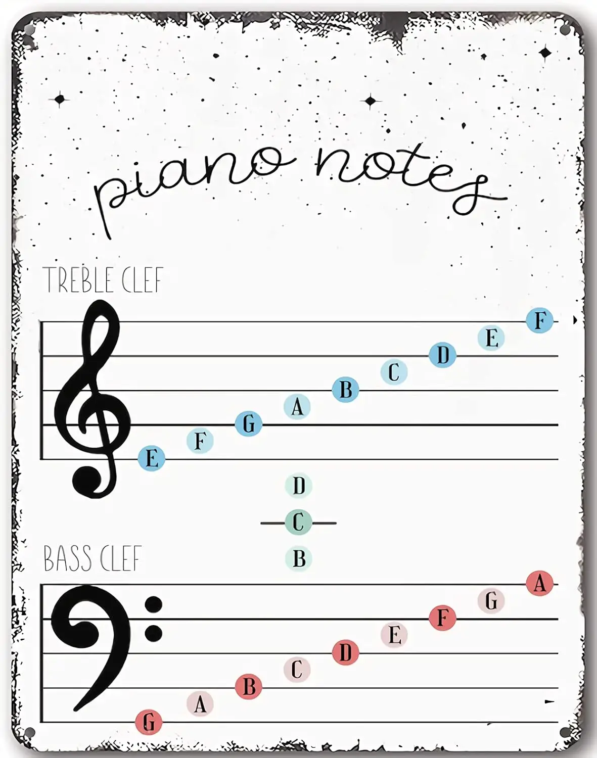 Music Education Wall Art Piano Notes Bass Clef Treble Poster Educational Print Teacher Staff Metal tin Sign  Decoration-aluminum