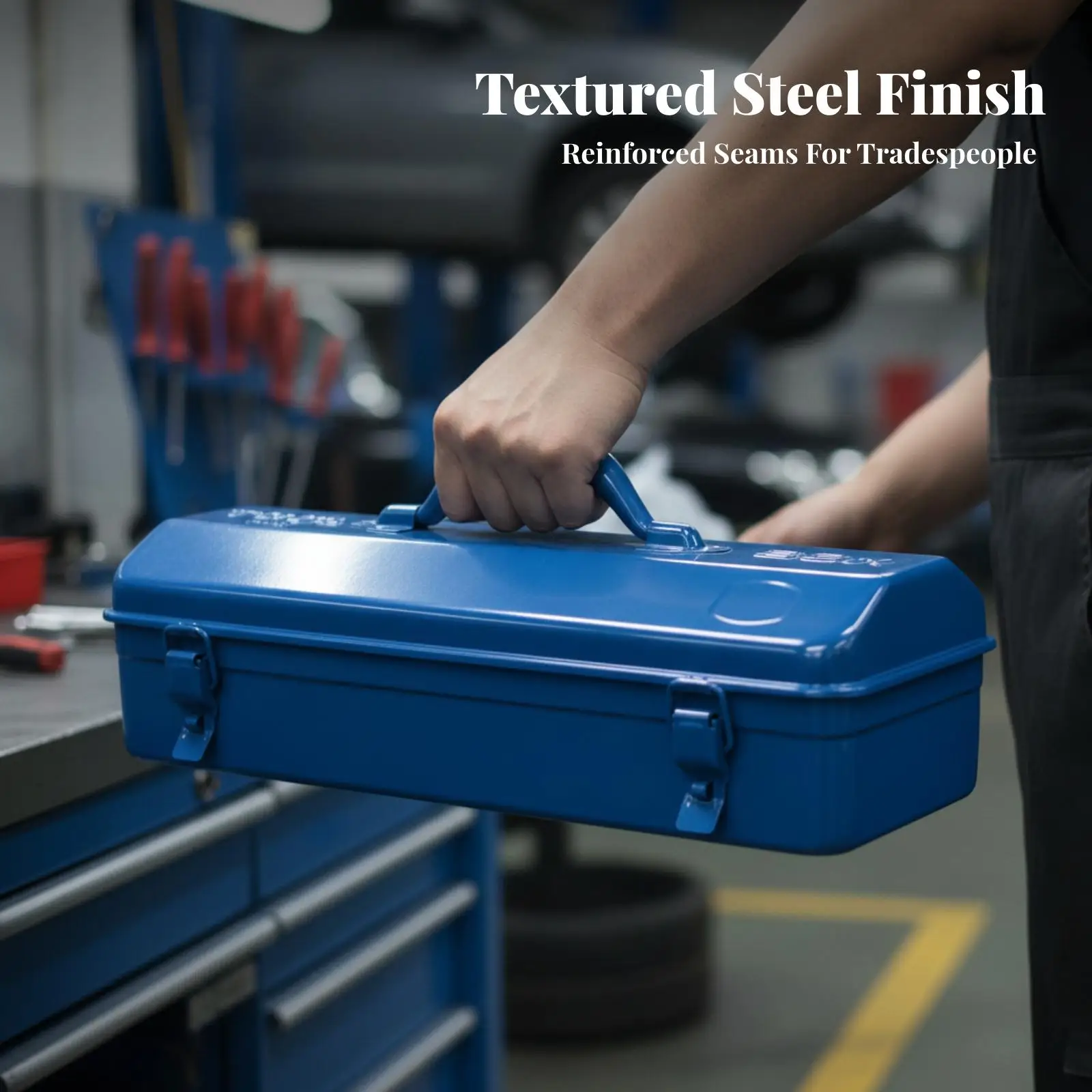 Multi Layer Tool Chest Steel Metal Box with Carry Handle for Tools Hardware Storage in Car Trunk Travel