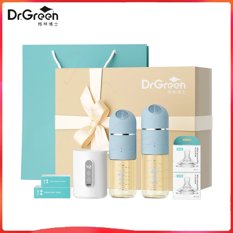 Dr.Green 4S Thermostatic Newborn Baby Bottle Glass 150+240mL Gift Set Sealed isolation Fast milk filling Removable/Washable