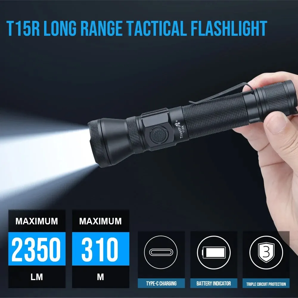 Trustfire T15R High Power Led Flashlight 2350Lumen Army Tactical Powerful Torch Light TypeC USB Rechargeable 18650 Military Lamp