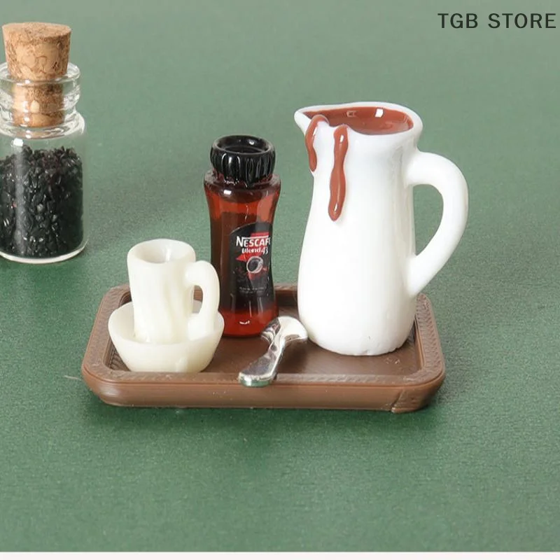 1Set Dollhouse Coffee Cup Decorative Tray Plate Model Accessories Desktop Scene Simulation Micro Model Parts Handmade Miniature