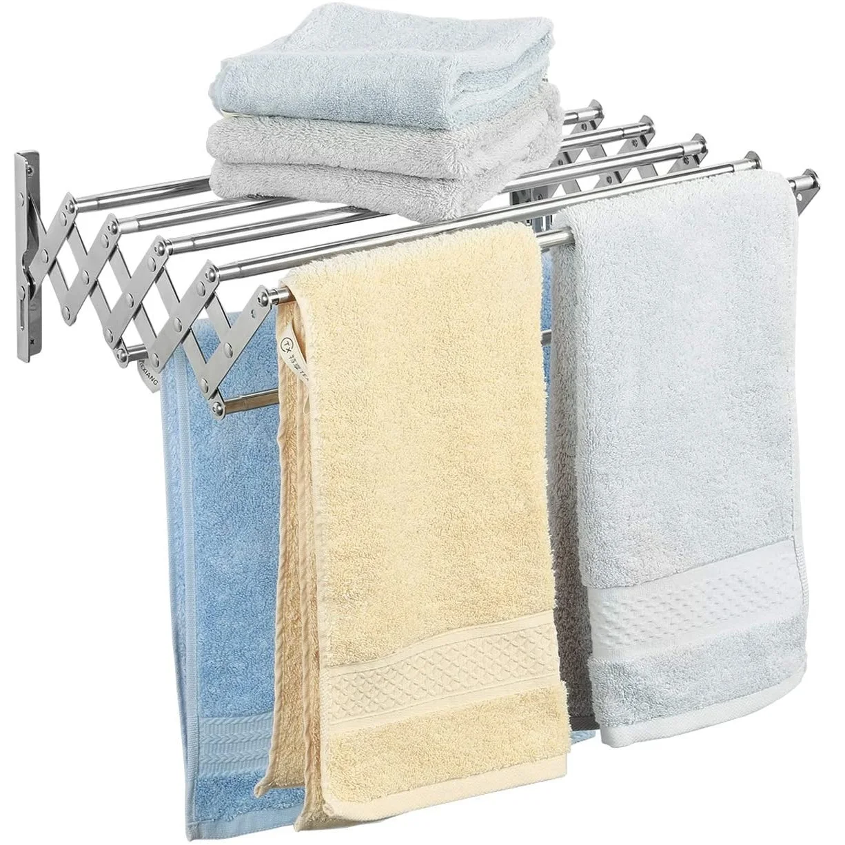 1Pc 304 Stainless Steel 40cm 50cm Wall Mounted Extendable Retractable Folding Towel Rack Screw Or No Drill Sticker