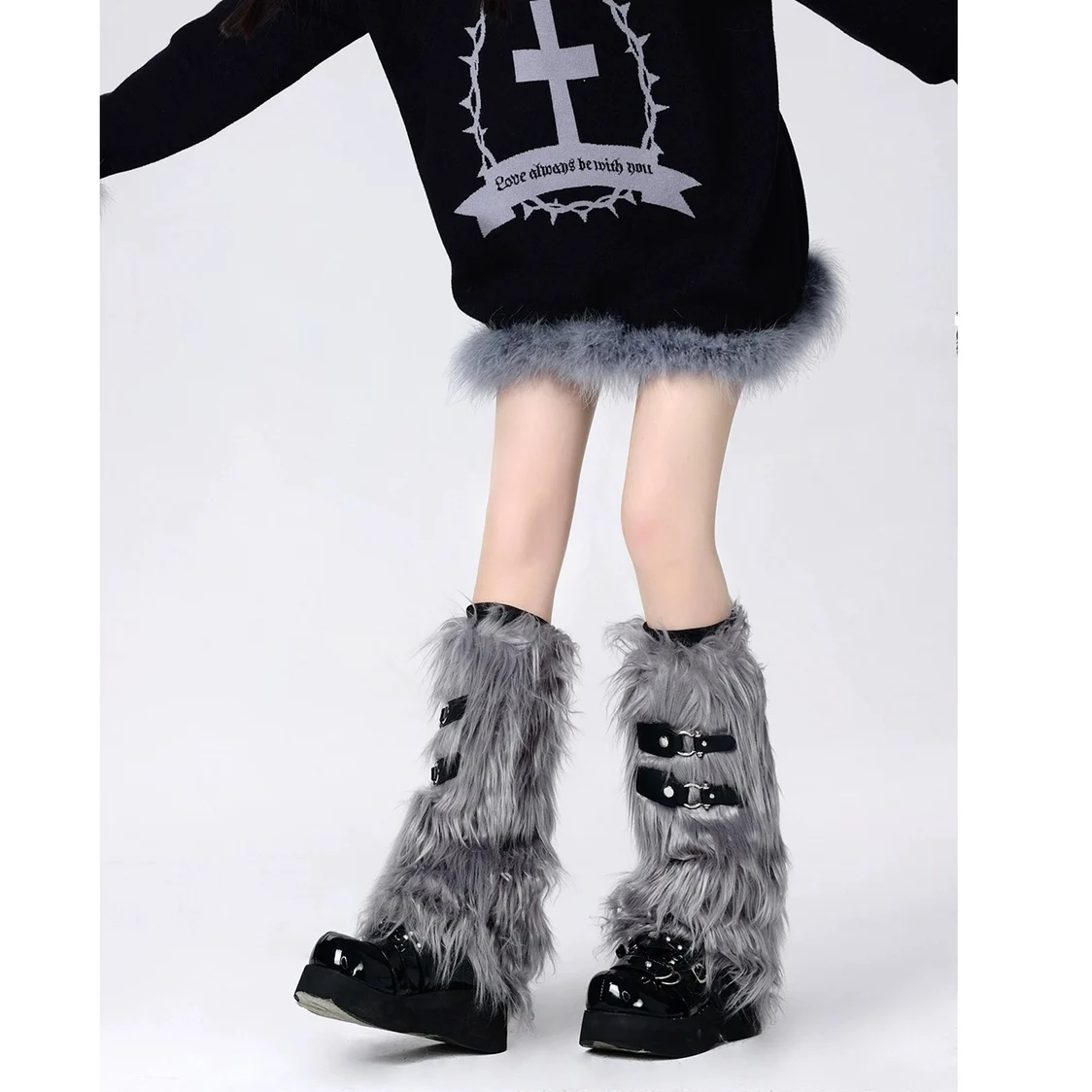 Women Long Socks Faux Fur Boots Solid Wool high Stocking Y2K Over Knee-High Sock Girls bucket leg warmers Female Long Knee Sock