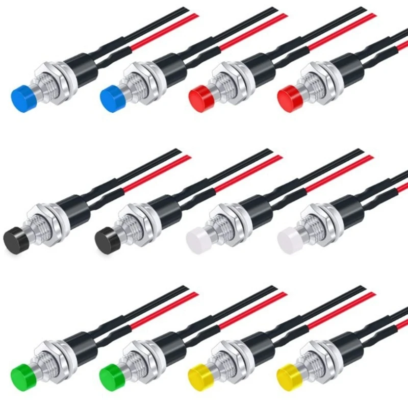 41XA 12Pcs Colorful Momentary Switches Prewired 7mm Compact for Simple Installation in Various Electrical Systems