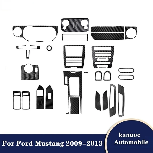 Czarne naklejki z włókna węglowego samochodowego nadają się do dekoracji wnętrz samochodowych Ford Mustang 2009, 2010, 2011, 2012, 2013