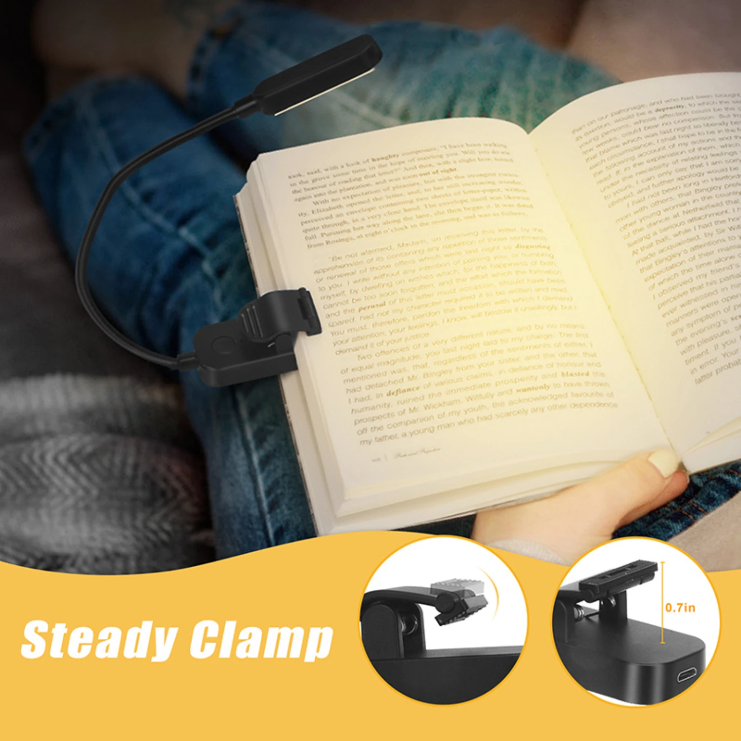 Portátil Mini USB Recarregável Flexível LED Desk Lamp, Clip-On Night Light, Leitura na Cama, Viagem, Computador de Escritório, Amber, Novo