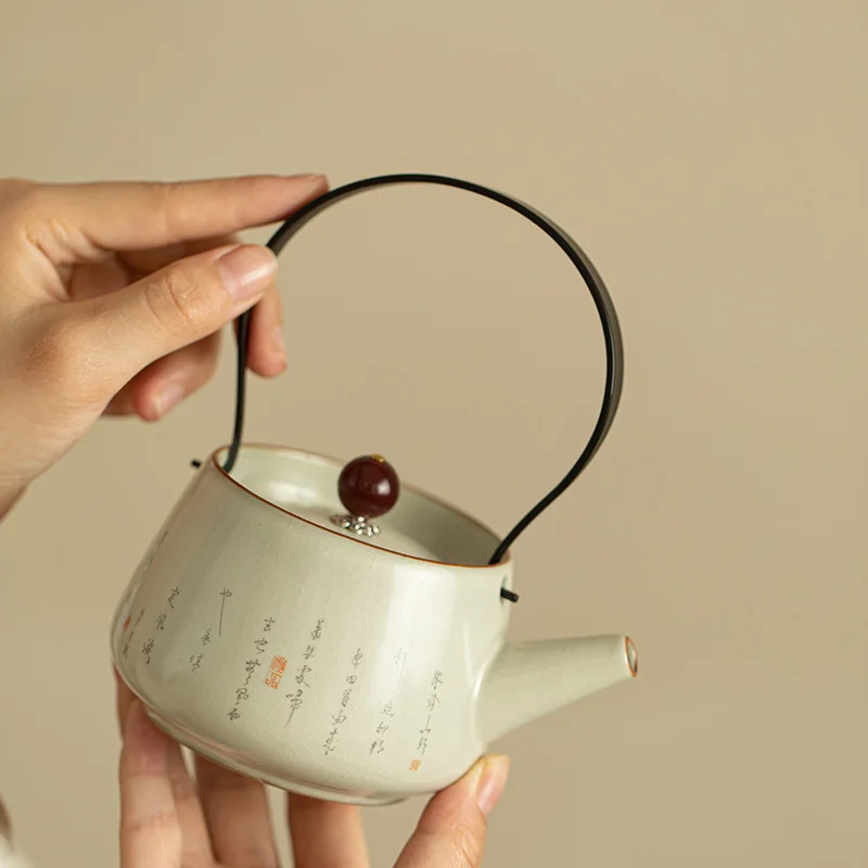 إبريق شاي سيراميك عتيق مع مقبض طقم شاي الكونغفو الصيني التقليدي وعاء تخمير على الطراز القديم لمحبي الشاي Pu erh #4