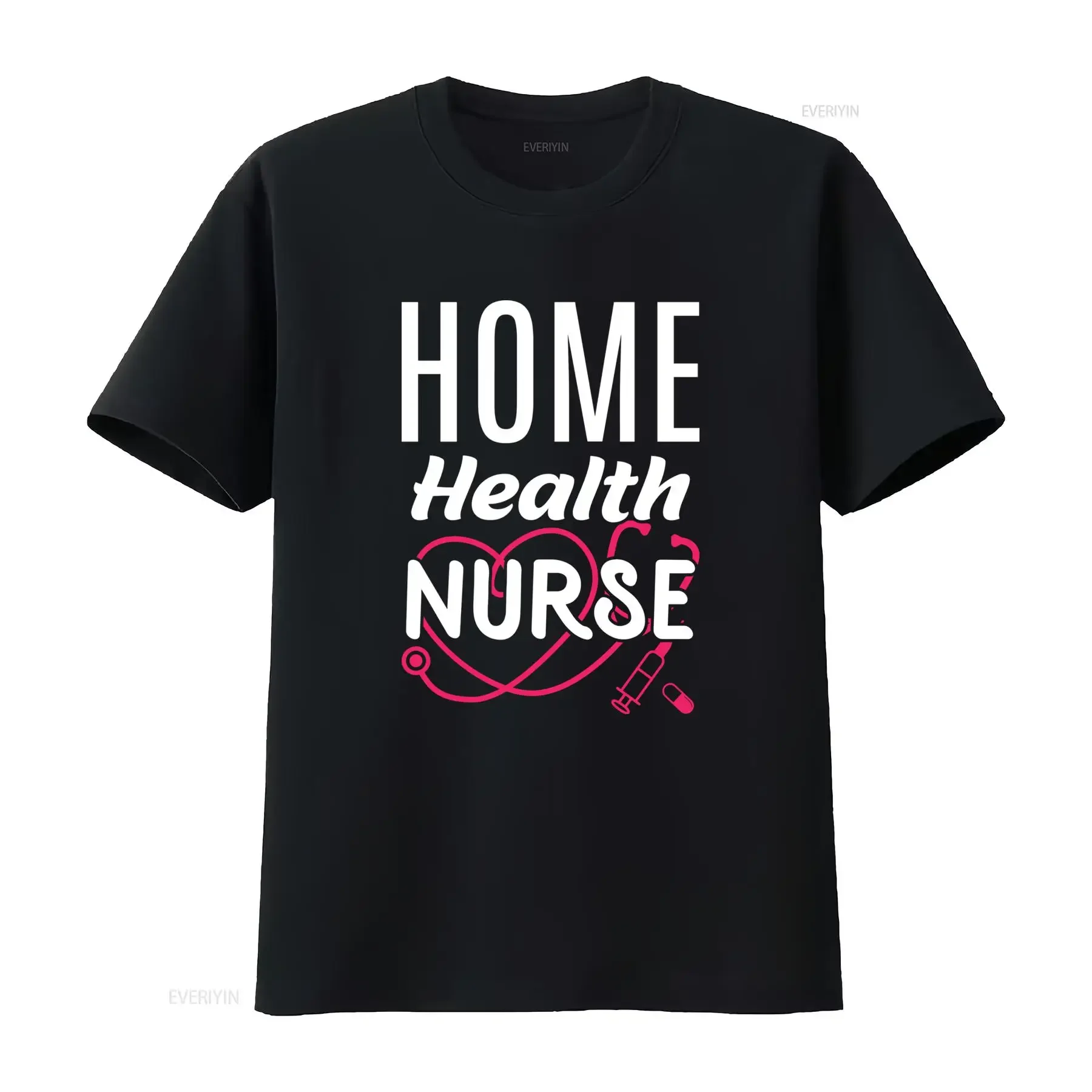 Casual Home Health Nurse Stethoscope Heart Print T Shirt vintage Washed Breathable homme fashion designer clothes Soft