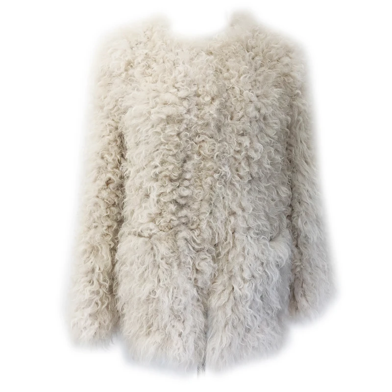 New Real Classical Knitted Sheep Fur Vest Gilet with pocket long loose style real fur jacket women multiple collar