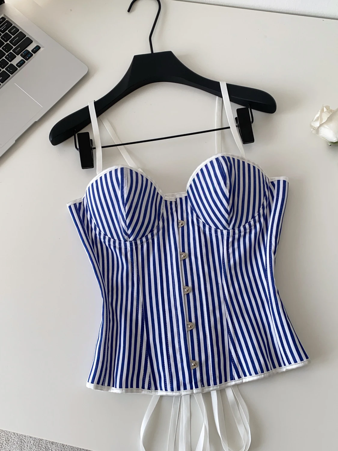 

Retro Striped Single Button ter Vest Women's Slimming Outerwear Spring Summer Fibone Brtte Spicy Girl Commute Sle