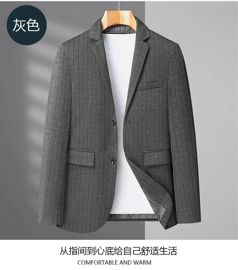 Übergrößen-Herrenblazer mit Streifenmuster, Locker Geschnittener Oversize-Freizeitanzug für Große und Kräftige Männer, 2-Knopf-Revers, Frühling-Herbst-Oberbekleidung – Detail 5