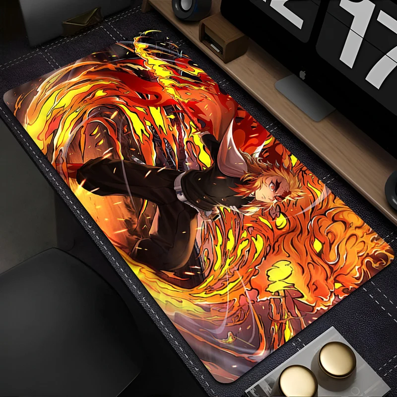 Japan Anime Mouse Pad Laptop Flame Rengoku Kyoujurou Keyboard Rug XXL D-demon Slayer Mousepad PC Katana Gamer Cabinet Desk Mat