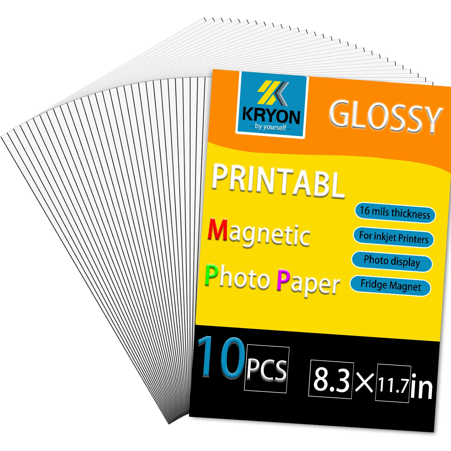 KRYON Fogli magnetici stampabili 8,3x11,7" per stampanti a getto d'inchiostro, 10 pezzi, lucidi, spessore 16 mil, non adesivi, magneti fotografici fai da te
