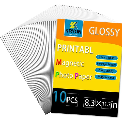 KRYON 프린터블 마그네틱 시트 8.3x11.7인치 잉크젯 프린터용, 10매, 광택, 16밀 두께, 비접착, DIY 사진 자석