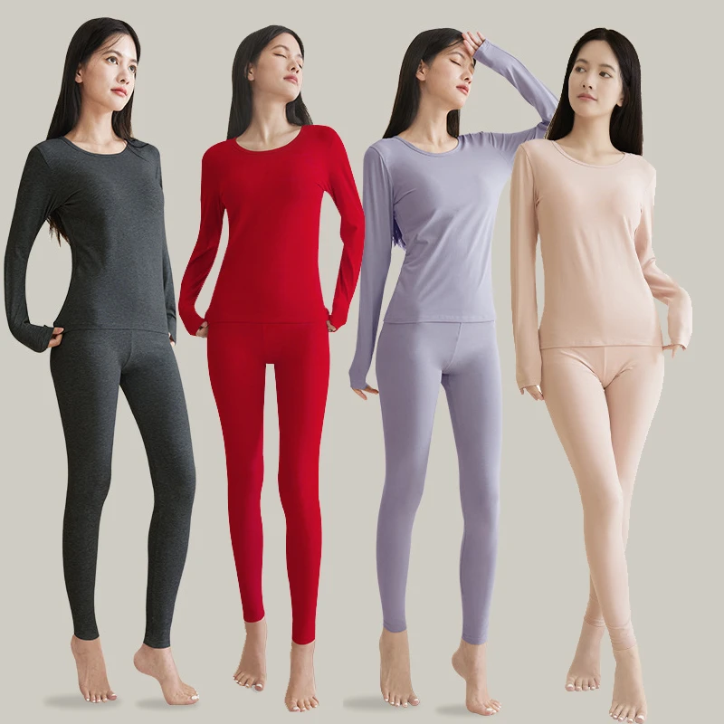 Pure Cotton Thermal Underwear Sexy Ladies Intimates Slim Women Round Neck Keep Warm Shaped Sets Female Thermal Shaping Clothes