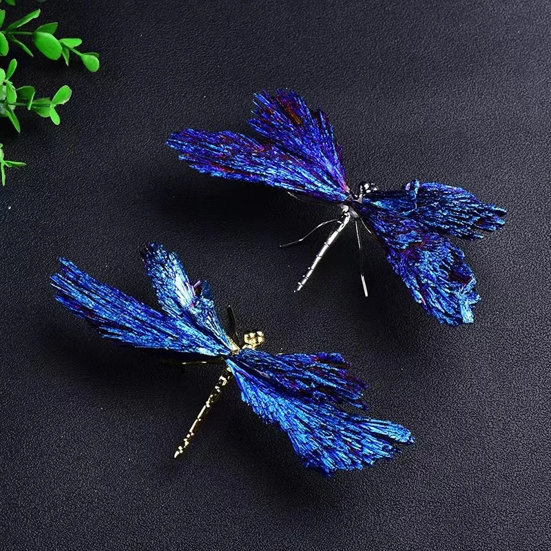 

Natural Black Tourmaline Electroplated Crystal Butterfly Blue Color Dragonfly Crafts for Home Decoration Birthday Wedding Gift