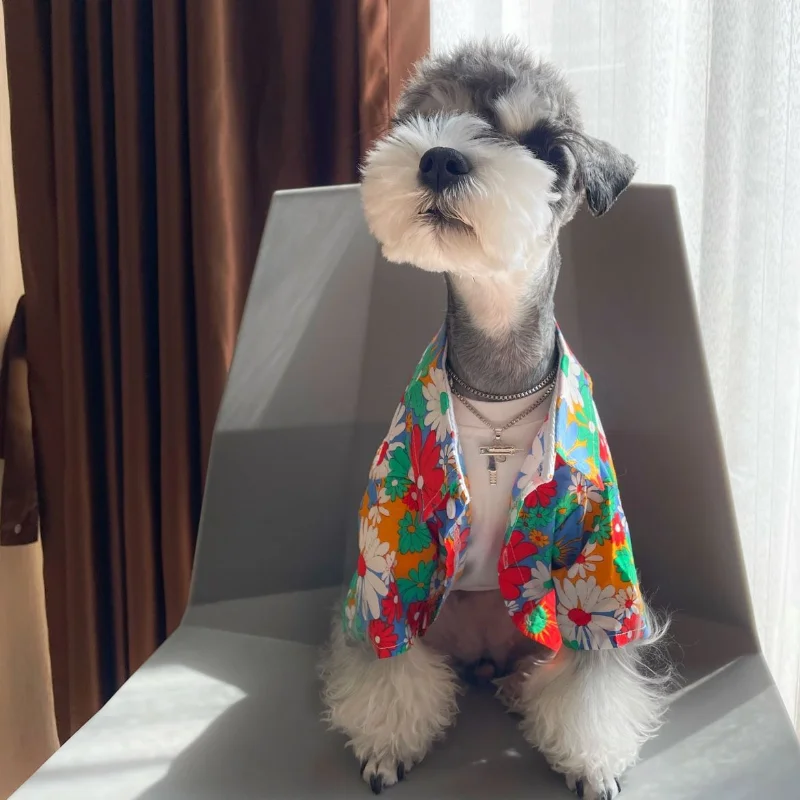 Dog Clothes Beach Hawaii Flower Shirt Small Dogs Clothing Cat All Seasons Comfortable Thin Fashion Schnauzer Cute Pet Products