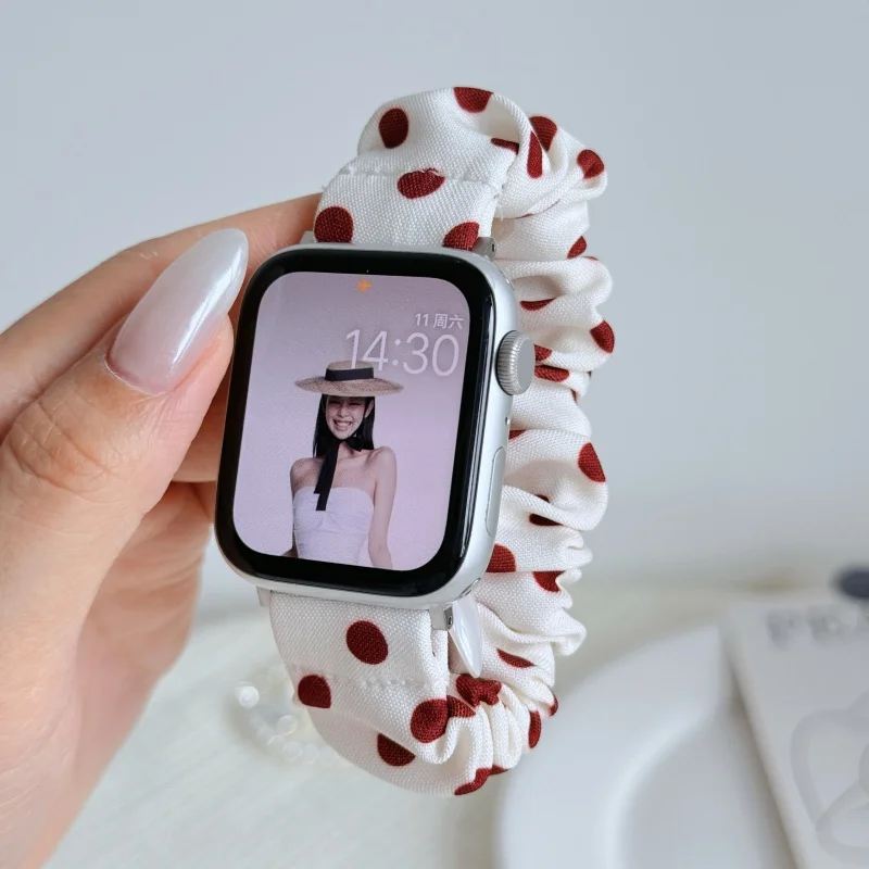 Elastic Cloth Scrunchies Strap for Apple Watch Band S10/11 42/46mm 38/40/41 42/44/45/49Ultra Wave Point Stretchy Loop for Iwatch