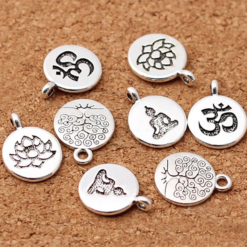 Neue 1pc tibetische silberne Farbe Legierung Baum des Lebens Lotusblume Sanskrit Buddha Anhänger für Schmuck machen DIY Armband Halskette