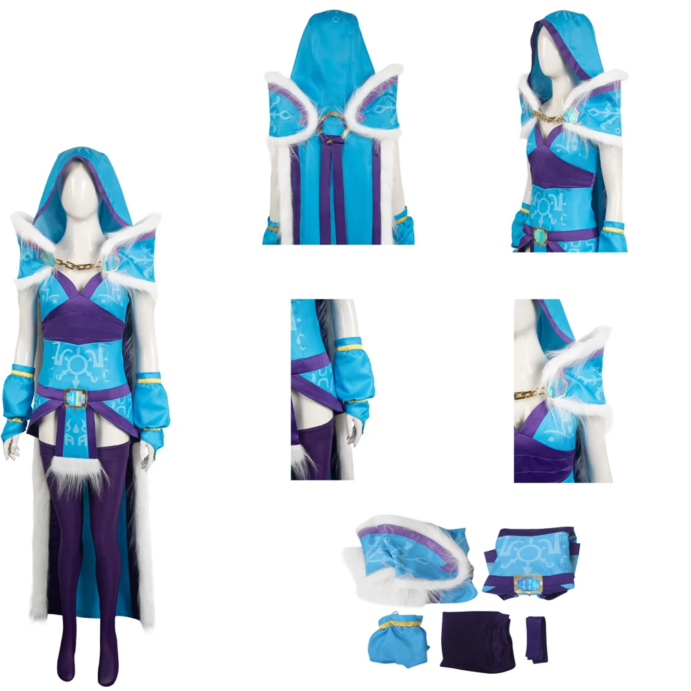 Disfraz de Cosplay de Crystal Maiden para mujer adulta, vestido de fantasía, capa, guantes, trajes, traje de fiesta de Carnaval de Halloween