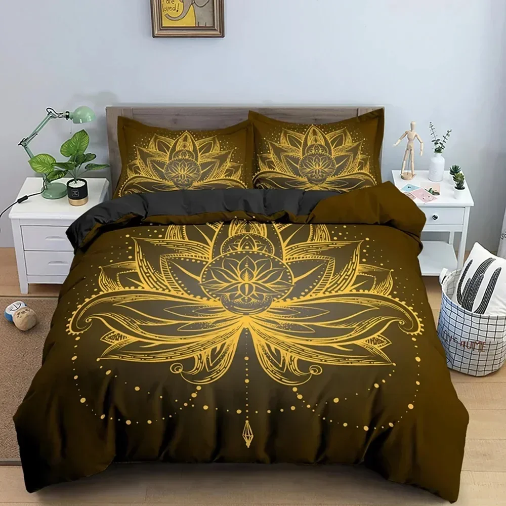 3D Print Bohemian Lotus Mandala Flower Bedding Set Boys Girls Twin Queen Size Duvet Cover Pillowcase Bed Adult Home