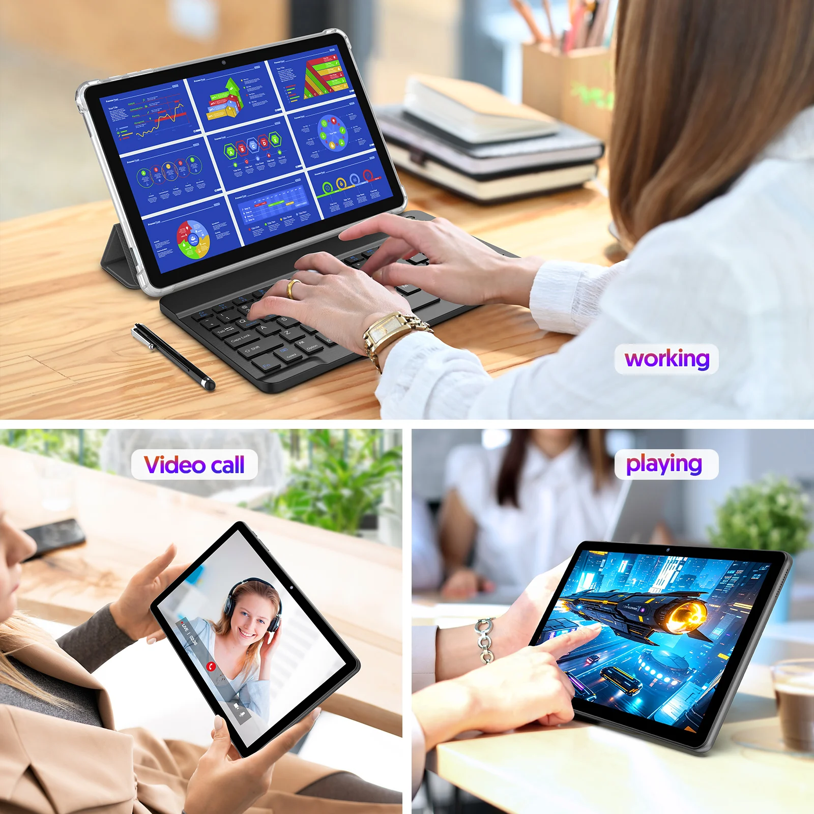 BAKEN tableta Android13 de 10,1 pulgadas, 4(2+2)GB+64GB, procesador de cuatro núcleos, cámaras duales, wifi, Bluetooth, tableta 2 en 1