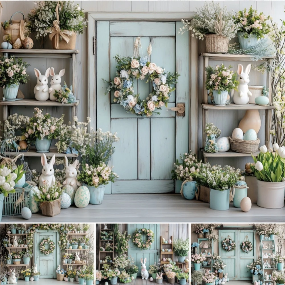 イースター春背景写真卵ウサギ花ケーキスマッシュフラワーキッズホリデーパーティーポートレート装飾写真背景小道具