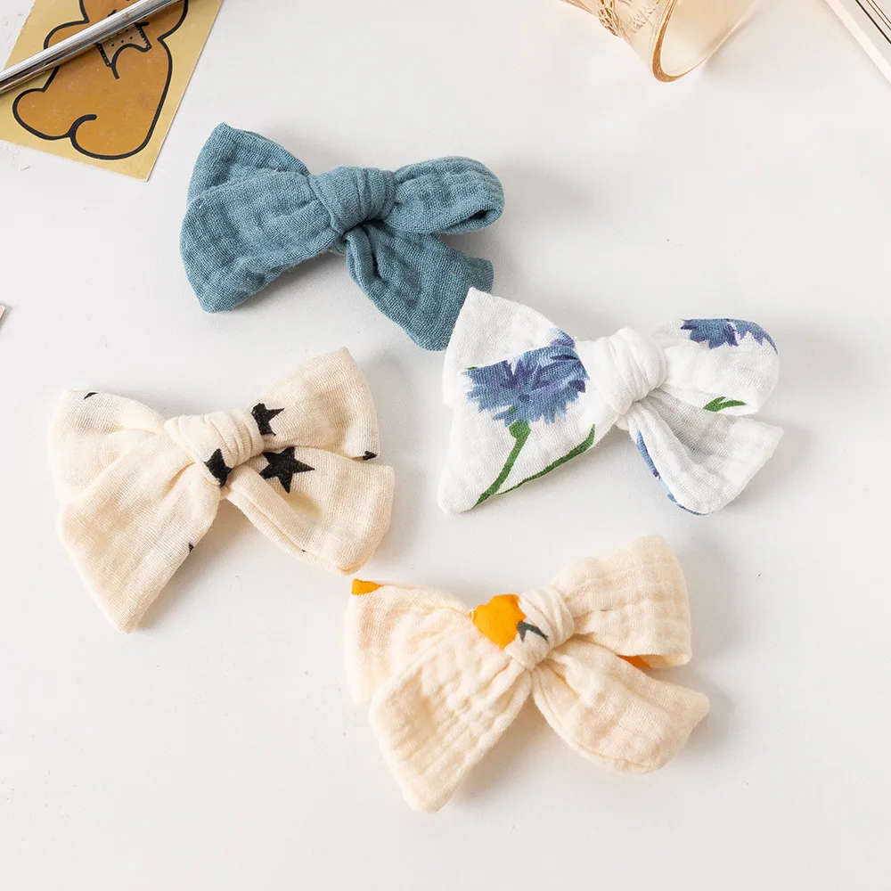 1PC Muslin Cotton Leopard Floral Printing Bowknot Hair Clips For Baby Girls Barrettes Hairpins Kids Hair Clip Hair Accessories