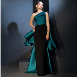 MULONG Dress Party One shoulder Black Dresses Women's Evening Dress For Prom Elegant Sleeveless Long Evening Dress With Trail