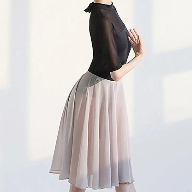 Y3NE Mesh Ballet Skirt Dance Wrap Skirt Elastic Waist Swing Flared Gymnastics Skirt