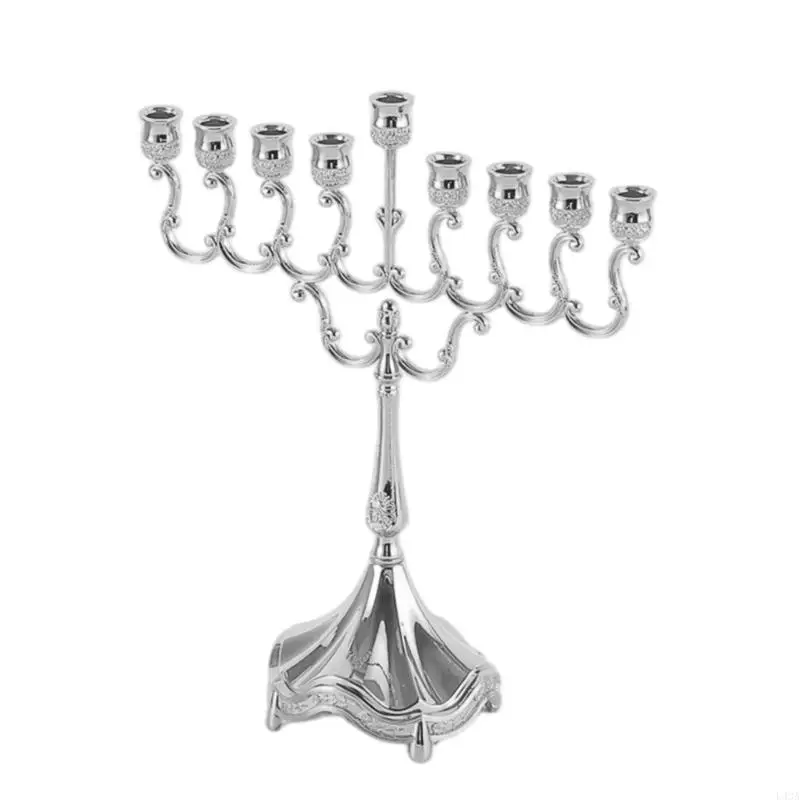 L43A Metal Plated Menorah Candelabra 9 Branch Hanukkah Menorah Holders for Chanukah,Jewish Party Housewarming Present
