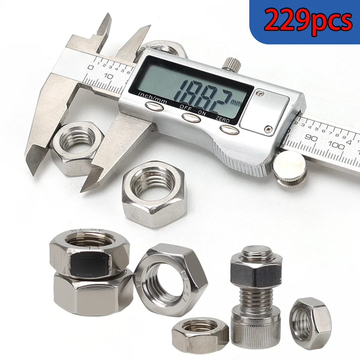 229pcs stainless steel hexagonal nut set, outer hexagonal nut, nut combination set, lock nut, machine nut