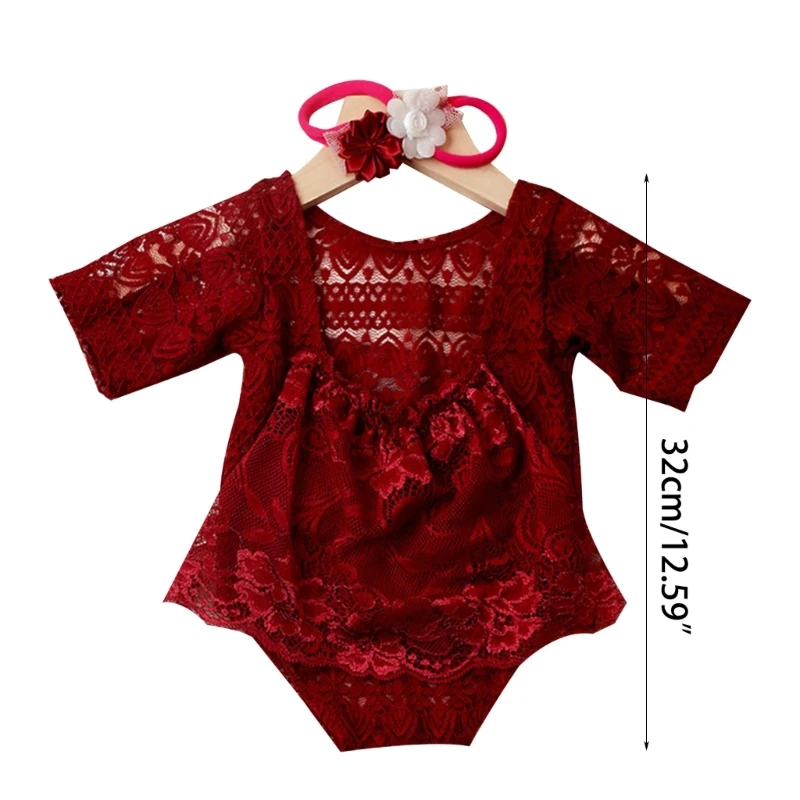 0-1M Baby Photo Props Lace Jumpsuits Flower Headband Infant Photo Outfit Dropship