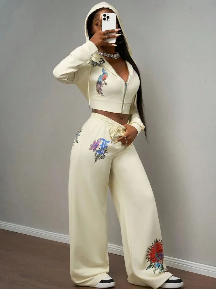 Set da donna da 2 pezzi 2025 Nuovo arrivo Autunno Inverno Set coordinati Set da due pezzi Top e pantaloni a gamba larga Abiti Abiti Abbigliamento
